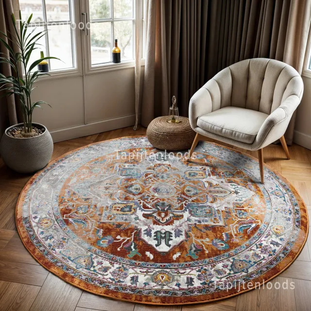Muratap Picasso Castana Vintage Rond Vloerkleed Terra / Multi Laagpolig- 200 CM Ø Multikleur