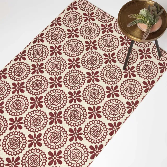 Homescapes Cassia handgeweven katoenen vloerkleed - 90 x 150 cm, rood en wit patroon Rood-Wit