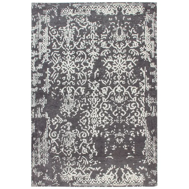 Padiro elegant laagpolig vloerkleed 120 x 170 cm - donkergrijs - oosters vintage patroon - voor vloerverwarming - van katoen