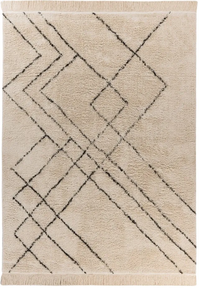 Padiro design laagpolig vloerkleed 120 x 170 cm - crème / offwhite - modern geometrisch patroon - voor vloerverwarming - van katoen