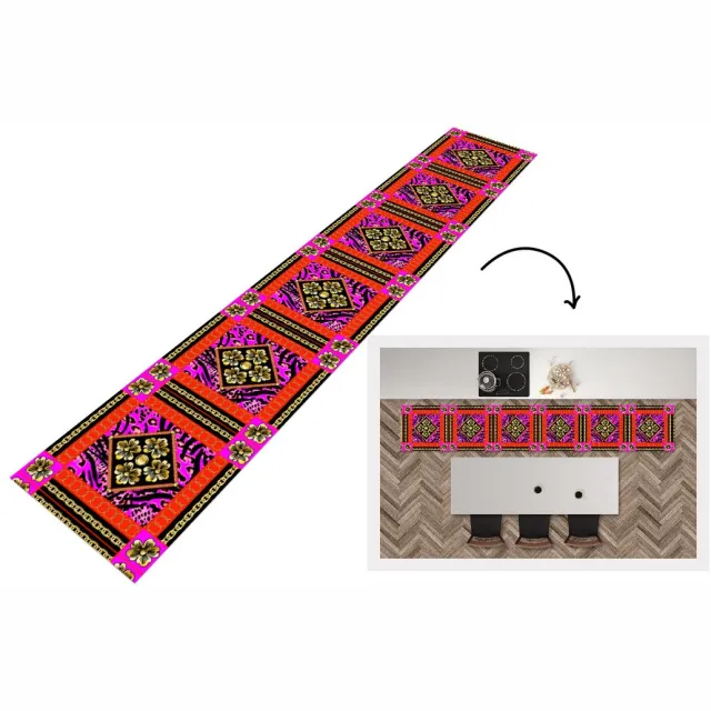 KitchenYeah Keukenloper - Keukenmat - Bloemen - Ketting - Panterprint - Goud - Patroon - Keuken vloerkleed Multicolor