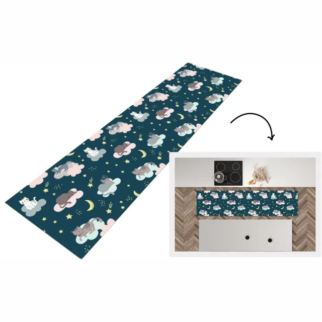 KitchenYeah Keukenloper - Loper keuken - Patronen - Kat - Maan - Keukenloper vinyl Multicolor