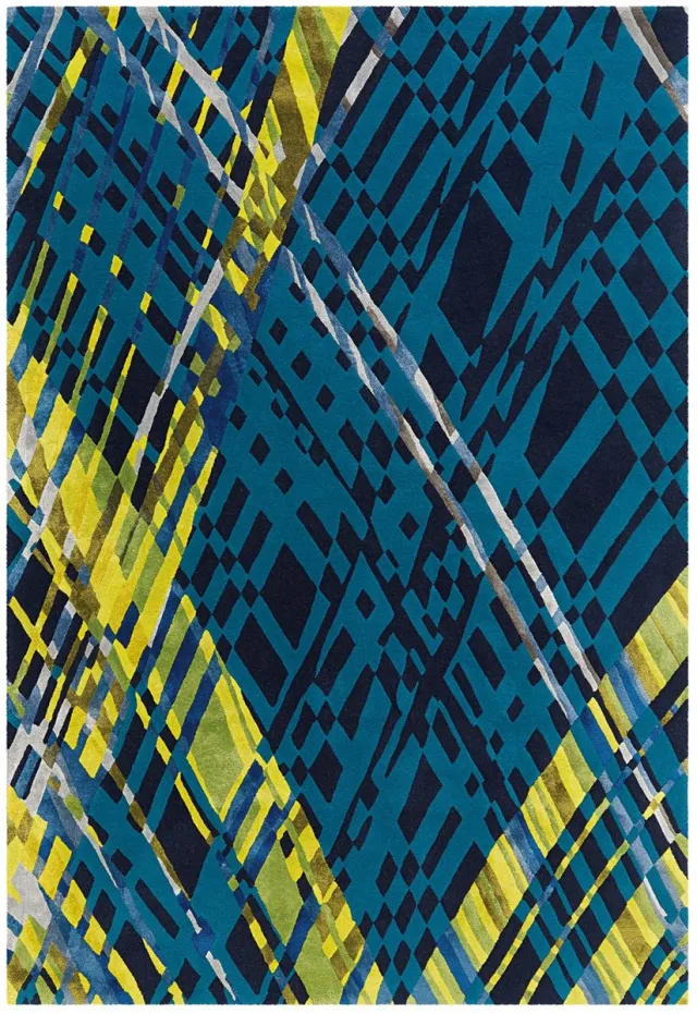 Padiro stijlvol laagpolig vloerkleed - donkerblauw - modern streeppatroon - voor vloerverwarming - van wol, viscose en katoen
