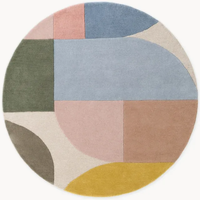 Ted Baker Rond hoogpolig wollen vloerkleed Piccadilly, handgeweven Wit, Kleurrijk
