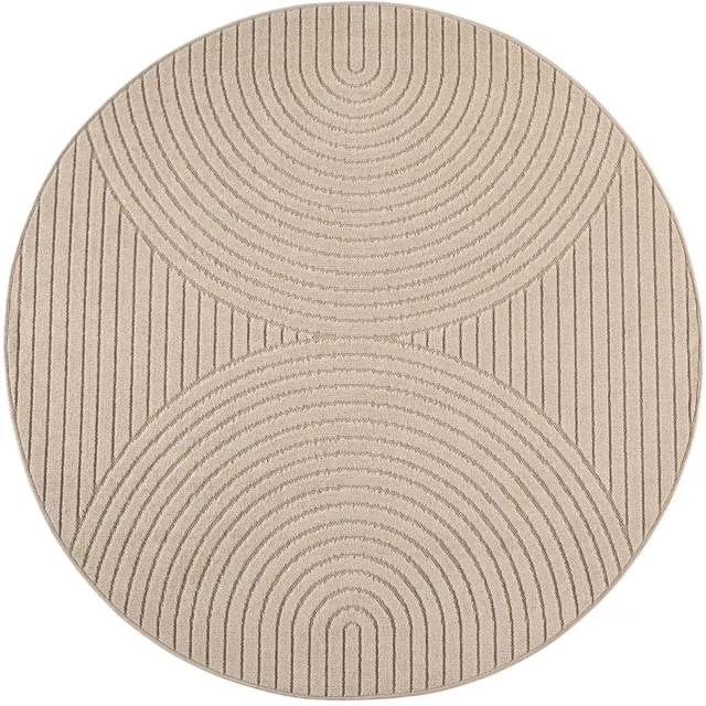 Dutch XXL Rond Japandi Vloerkleed | Tapijt | Nova | Bogen | Beige | 160x160 cm
