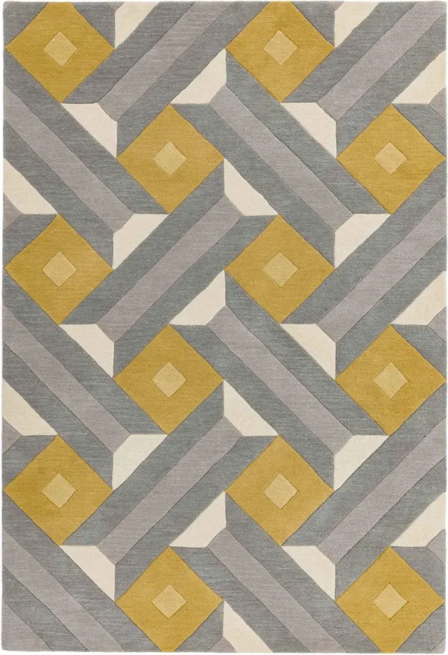 Eazy Living Easy Living - Reef-Motif-Ochre-Grey Vloerkleed - 160x230 - Rechthoek - Laagpolig Tapijt - Modern - Geel, Grijs