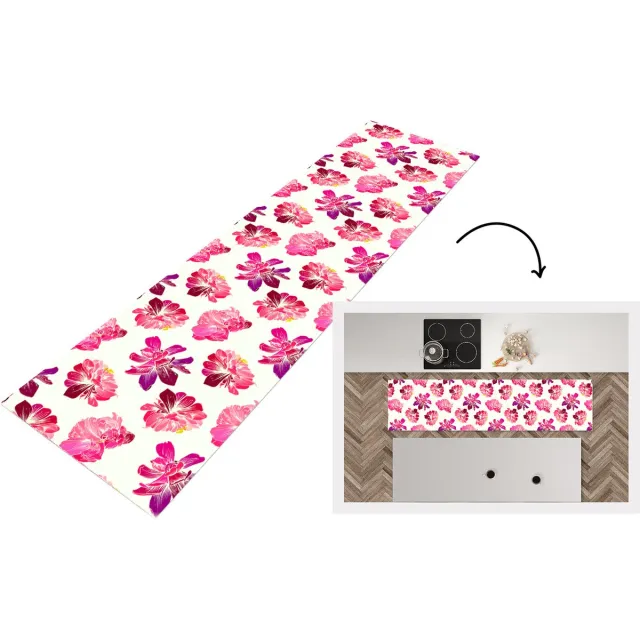 KitchenYeah Keukenloper - Loper keuken - Bloemen - Roze - Patroon - 240x60 cm - Keukenloper vinyl Multicolor
