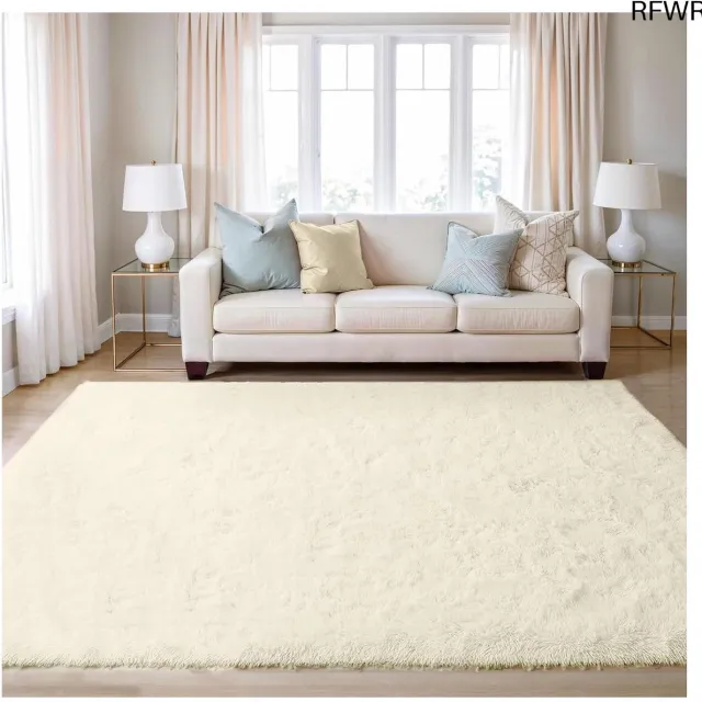 RFWR Hoogpolig Fluffy Vloerkleed 160x230cm - Zacht Faux Fur Tapijt voor Woonkamer en Slaapkamer Zuiver Sneeuw