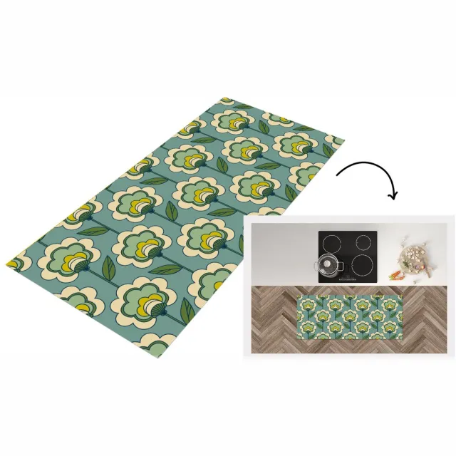 KitchenYeah Keukenloper 120x50 cm - Keukenmat vinyl Retro - Design - Jaren 70 - Bloem - Keukenmatten loper - Keuken vloerkleed tapijt