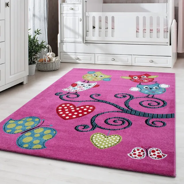 Ayyildiz Kinderkleed met uilenmotief, paars, kinderkamerkleed, jute achterkant Lila
