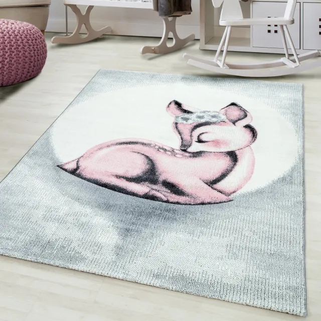 Ayyildiz Kinderkleed, hertenmotief, roze, kinderkamerkleed, jute achterkant