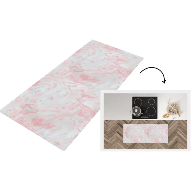 KitchenYeah Keukenloper 120x50 cm - Keukenmat vinyl Marmer - Roze - Wit - Patronen - Keukenmatten loper - Keuken vloerkleed tapijt Verf