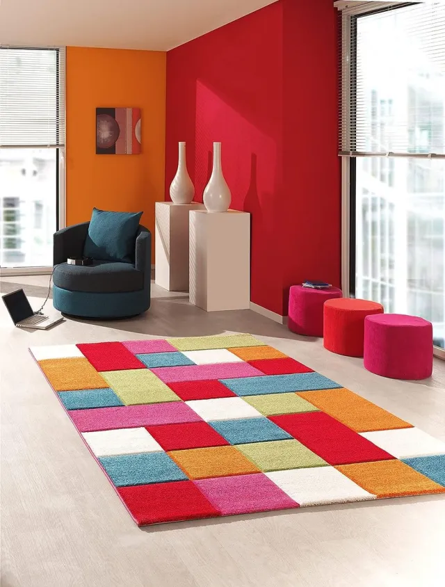 the carpet Monde Modern Zacht Kinderdeken, Zachte pool, Onderhoudsvriendelijk, Kleurecht, Levendige kleuren Kleurrijk