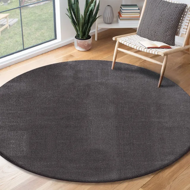 the carpet RELAX – Extra Zacht & Wasbaar Vloerkleed tot 30°C met Antislip Onderzijde – Fluweelachtige Structuur – Voor Slaapkamer of Woonkamer – Antraciet, rond 200 cm