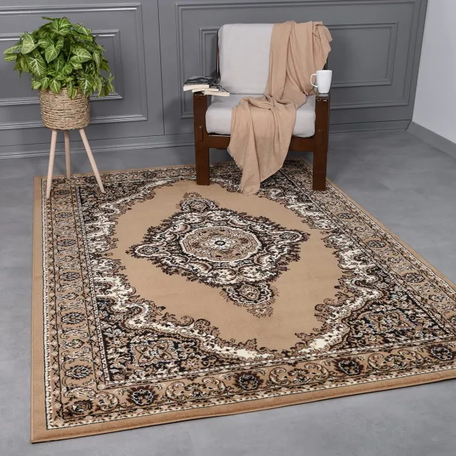 Ibenzoa Luxueus Oosters Vloerkleed voor Woonkamer, Slaapkamer en Keuken in Bruin Beige Design