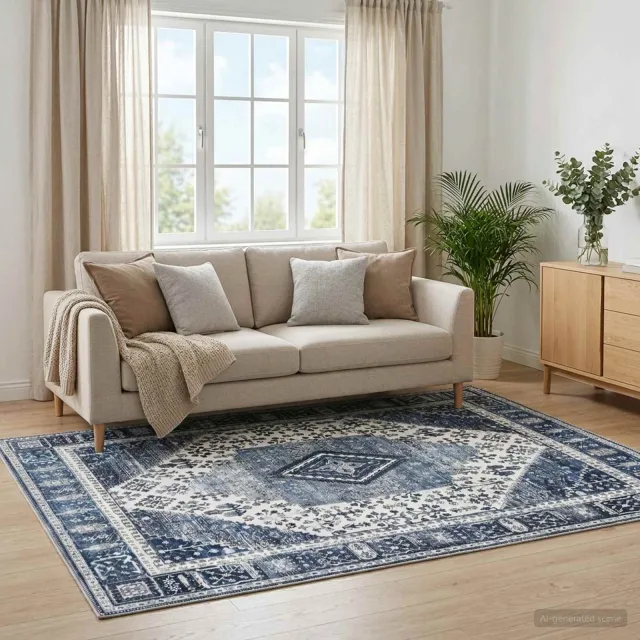 vidaXL Vloerkleed ORIZ Donkerblauw 80 x 150 cm 100% polyester marineblauw, foto 2