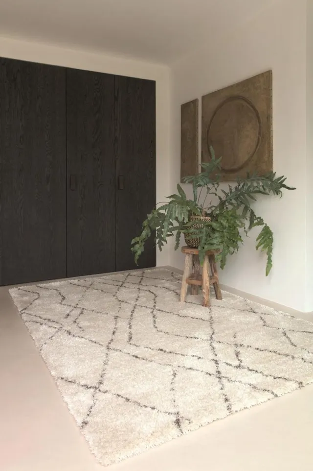 OSTA Lana – Vloerkleed – Tapijt – geweven – wol – eco – duurzaam - modern - berber - Beige Lijnen - 120x170