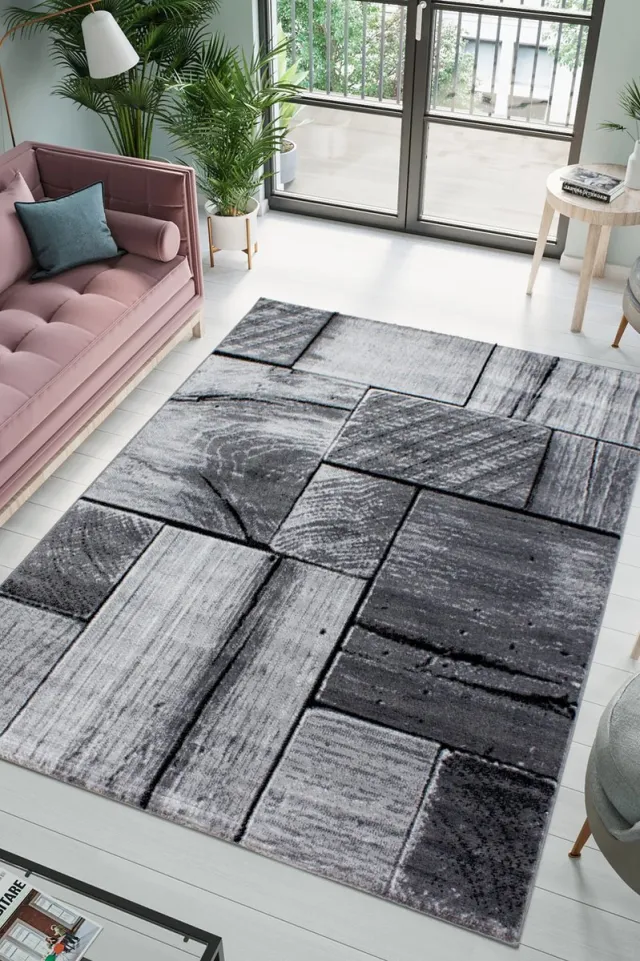flycarpets Jaden Modern Vloerkleed Muur - Grijs / Zwart - 80x150 cm - Laagpolig Tapijt Loper