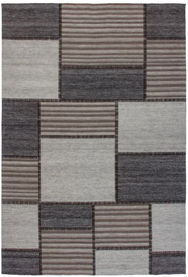 Padiro design laagpolig vloerkleed 80 x 150 cm - crème / offwhite - modern geometrisch patroon - patchwork - voor vloerverwarming - van wol, polyester en katoen