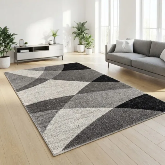 TapisTrend Designer tapijt Grijs 200x280 cm Modern vloerkleed met overlappende, gebogen geometrische vormen voor de woonkamer, slaapkamer en eetkamer