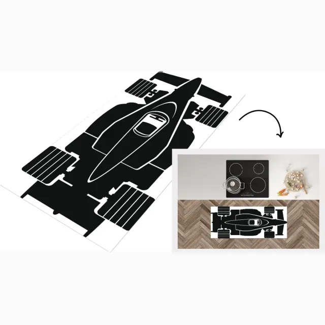 KitchenYeah Keukenloper - Loper keuken - De bovenkant van een Formule 1 racewagen in een illustratie - Keukenloper vinyl Multicolor
