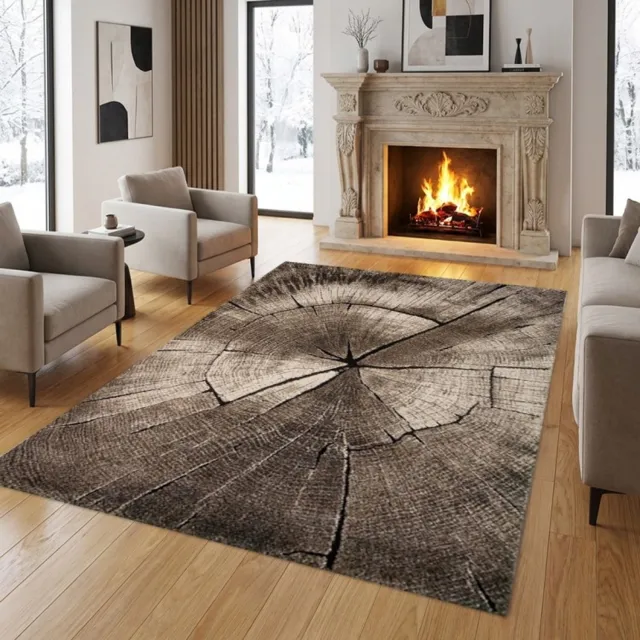 TapisTrend Designer tapijt Naturel Modern, natuurlijk vloerkleed met boomstam- en houtnerfpatroon voor de woonkamer, slaapkamer en eetkamer