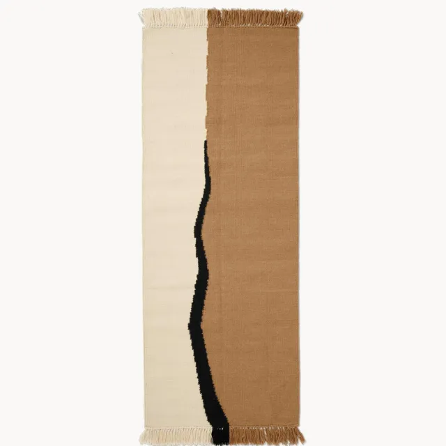 Ferm Living Handgeweven kelim loper Soil van wol met franjes Lichtbruin