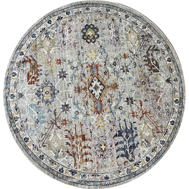 Muratap Picasso Sarough Rond Vloerkleed Vintage Tapijt Woonkamer - Multi / Grijs Multikleur