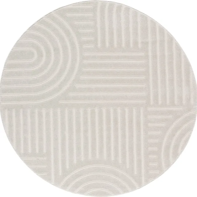 TESSO LIVING Modern Laagpolig Vloerkleed in Boho Stijl – Ø 160 cm – Crème – Premium Woonkamer Tapijt – Japans Design met Duurzame Jute onderkant
