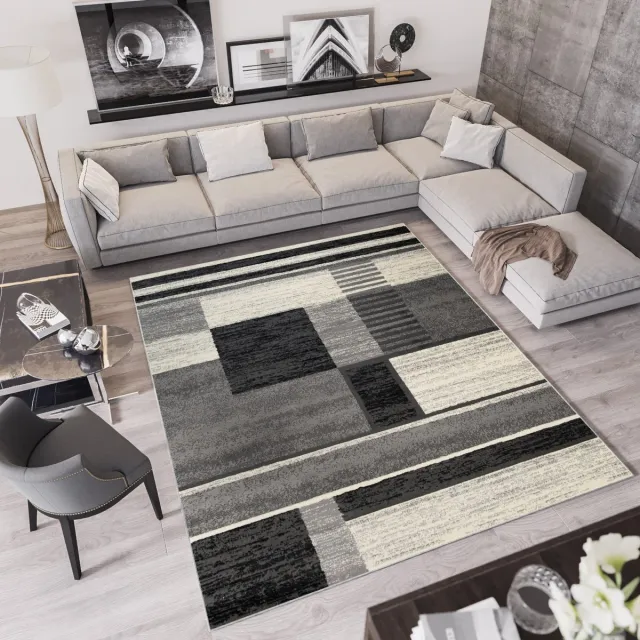 Tapiso Qmega Vloerkleed Grijs Geometrisch Modern Woonkamer Tapijt Grijs1