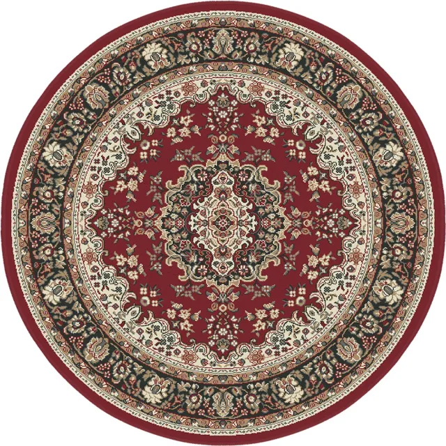 Muratap Klassiek Rood Oosters Rond Vloerkleed – Nain Medaillon Collectie - Traditioneel Vintage Tapijt- 160 CM Ø