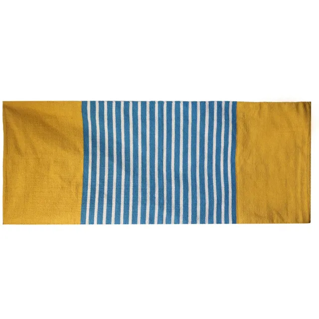 Ancient Wisdom Vloerkleed - Indiaas katoenen vloerkleed 70x170cm geel blauw - tapijt - interieur - decor - huis - vloer geel/blauw
