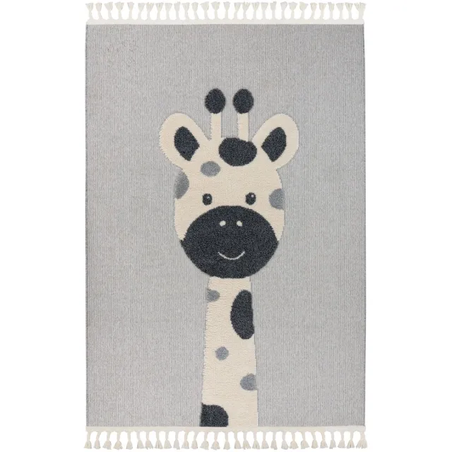Padiro speels kindervloerkleed 120 x 170 cm - lichtgrijs - speels kindermotief - met giraffenmotief - van polypropyleen
