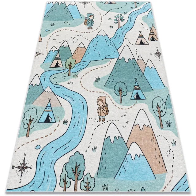 RUGSX Kleden Rugsx BAMBINO 61590 tapijt wasbaar Rivier, spoorlijn, tr Beige