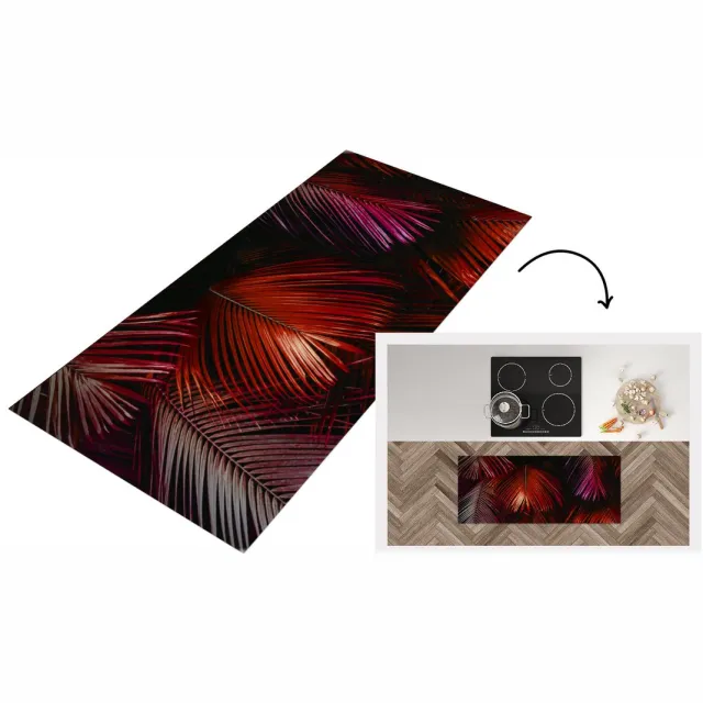 KitchenYeah Keukenloper - Loper keuken - Jungle - Bladeren - Rood - Keukenloper vinyl Multicolor