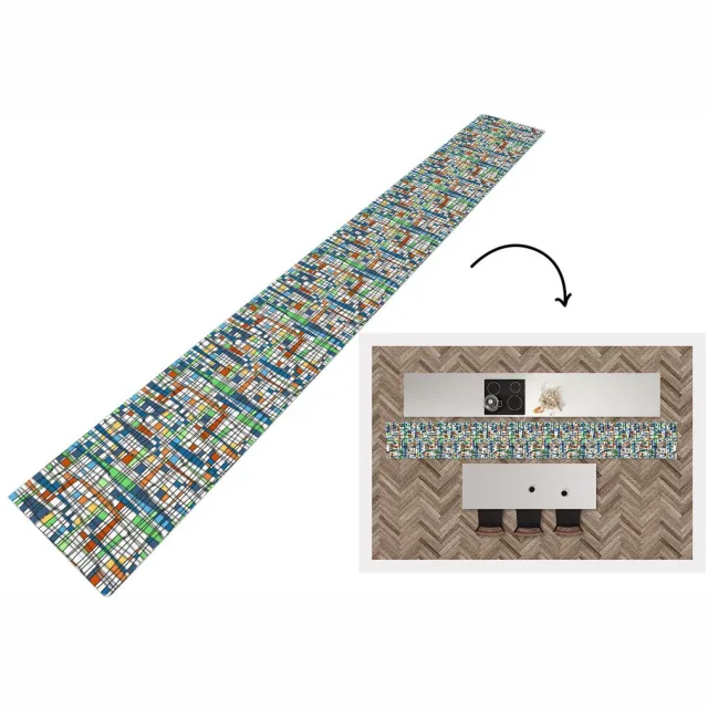 KitchenYeah Keukenloper - Keukenmat vinyl Patronen - Lijn - Wit - Keukenmatten loper - Keuken vloerkleed tapijt, foto 3