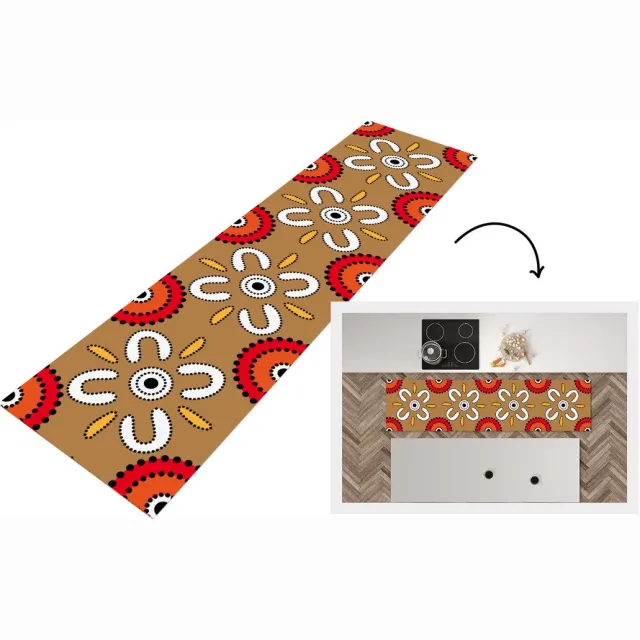 KitchenYeah Keukenloper - Loper keuken - Design - Bloemen - Stippen - 200x50 cm - Keukenloper vinyl Multicolor