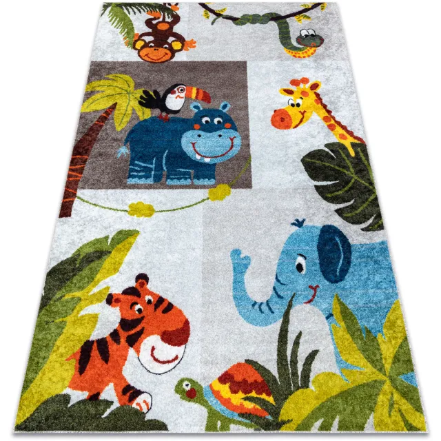 RUGSX Kleden Rugsx JUNIOR 51858.802 tapijt wasbaar dieren Afrika voor 120x170 cm Grijs