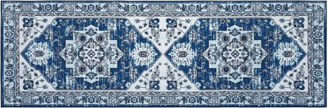 Triumpunpre Vintage Vloerkleed - Wasbaar Antislip Bloemmotief - Navy - 60x230 cm