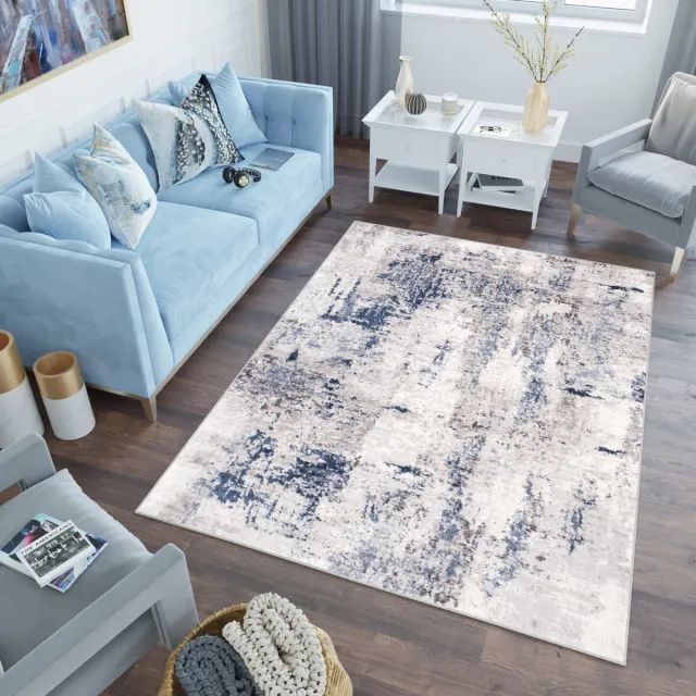 Tapiso Sky Vloerkleed Grijs Blauw Vintage Slaapkamer Tapijt, foto 4