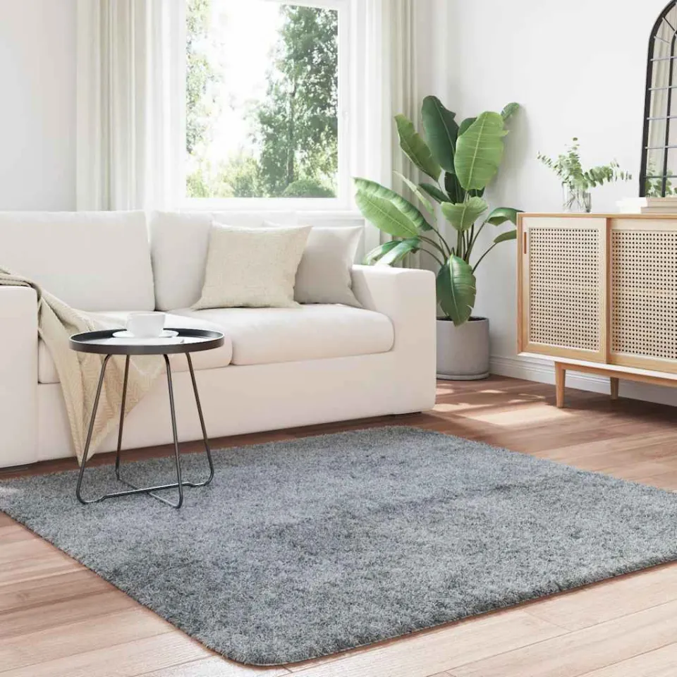 vidaXL Hoogpolig vloerkleed NAVARRA 160x160 cm polyester lichtgrijs grijs, foto 3