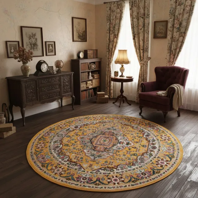 Muratap Picasso Sedona Rond Vintage Vloerkleed - Multi / Geel - Laagpolig Multikleur
