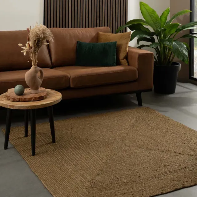 Boho&me Jute vloerkleed vierkant - Pure olijfgroen 150x150
