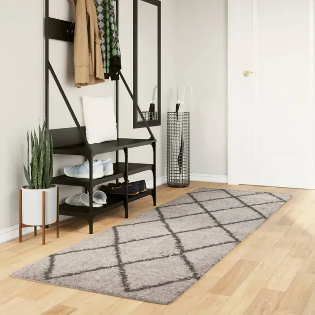 vidaXL Vloerkleed PAMPLONA shaggy hoogpolig 80x250 cm beige antraciet Meerkleurig