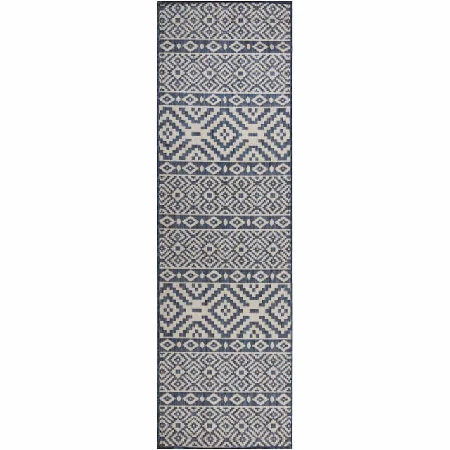 vidaXL Buitenkleed met patroon platgeweven 80x250 cm blauw