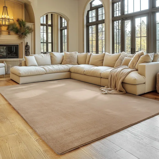 Famanu Vloerkleed in beige, 200x280 cm, wasbaar, korte stapel, antislip en zacht, modern effen design voor woonkamer en slaapkamer