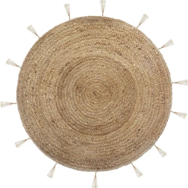 Atmosphera Créateur d'intérieur® Rond decoratief jute vloerkleed, Ø 80 cm, met franjes Beige
