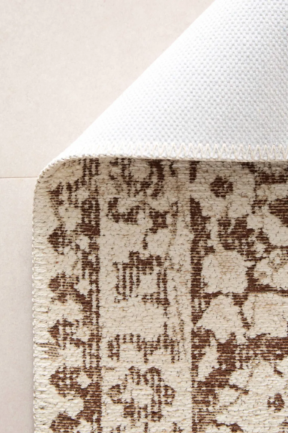 NOUS Living laagpolig vintage vloerkleed crème bruin, foto 3