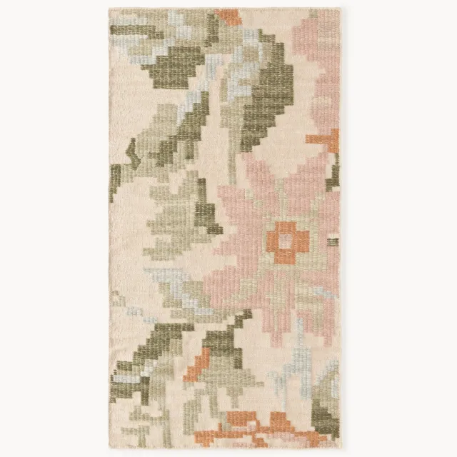 Westwing Collection Wollen vloerkleed Rosha met geborduurd bloemenpatroon Kleurrijk