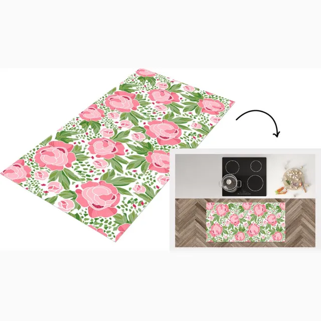 KitchenYeah Keukenloper - Loper keuken - Bloemen - Roze - Patronen - 120x60 cm - Keukenloper vinyl Multicolor